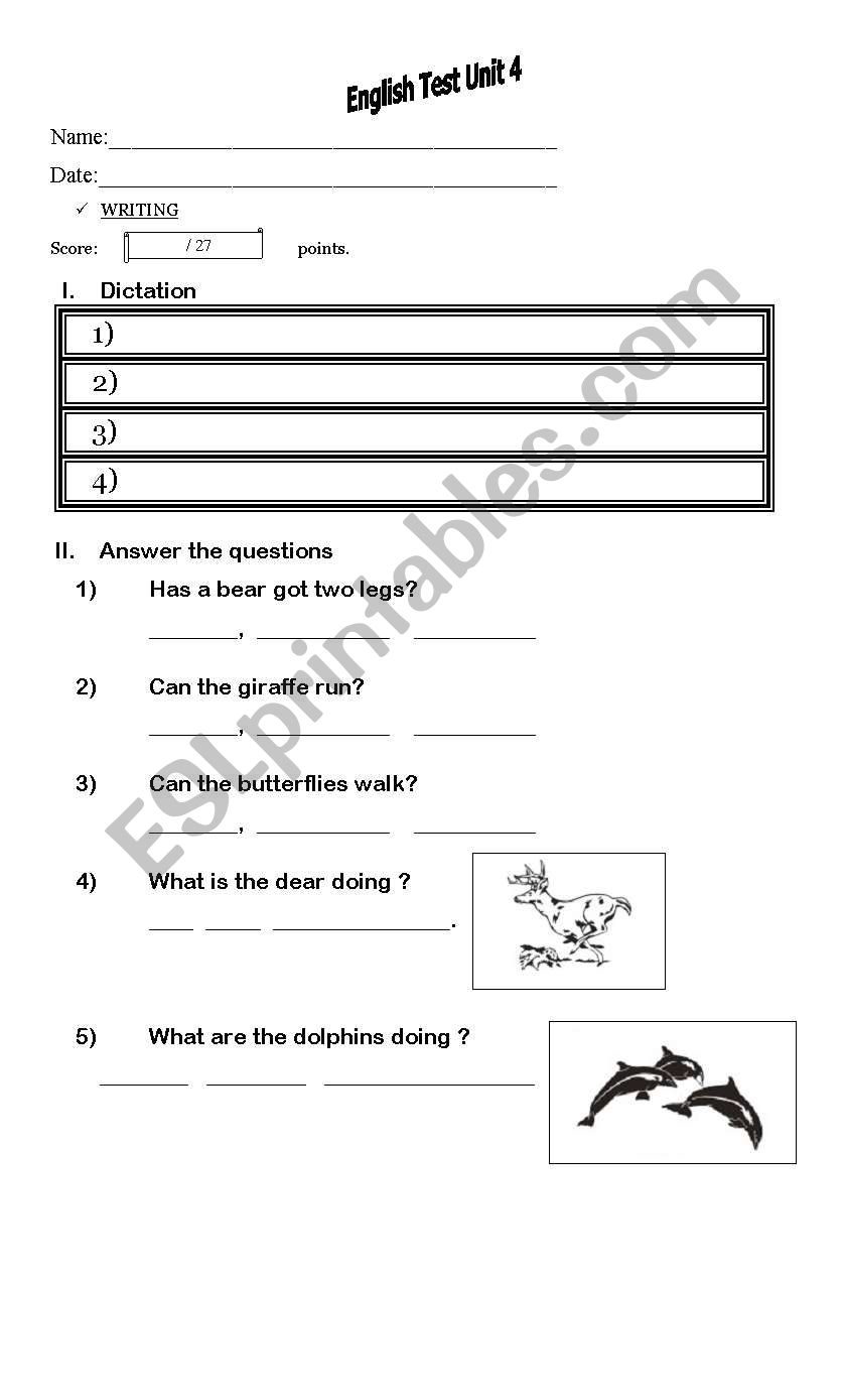 Animals and actions worksheet