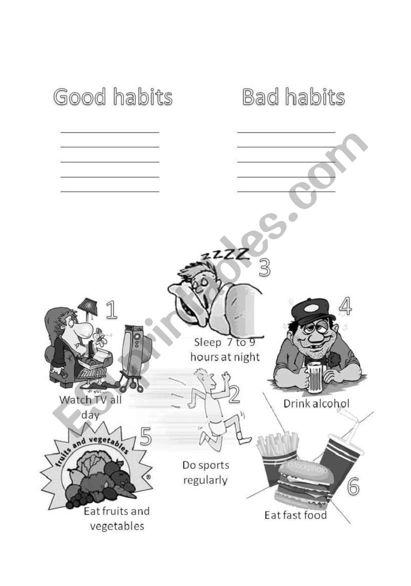 Good and bad habits/ Health worksheet
