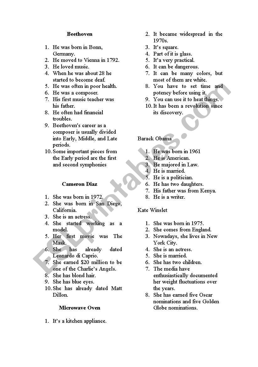 Game:  Profile worksheet