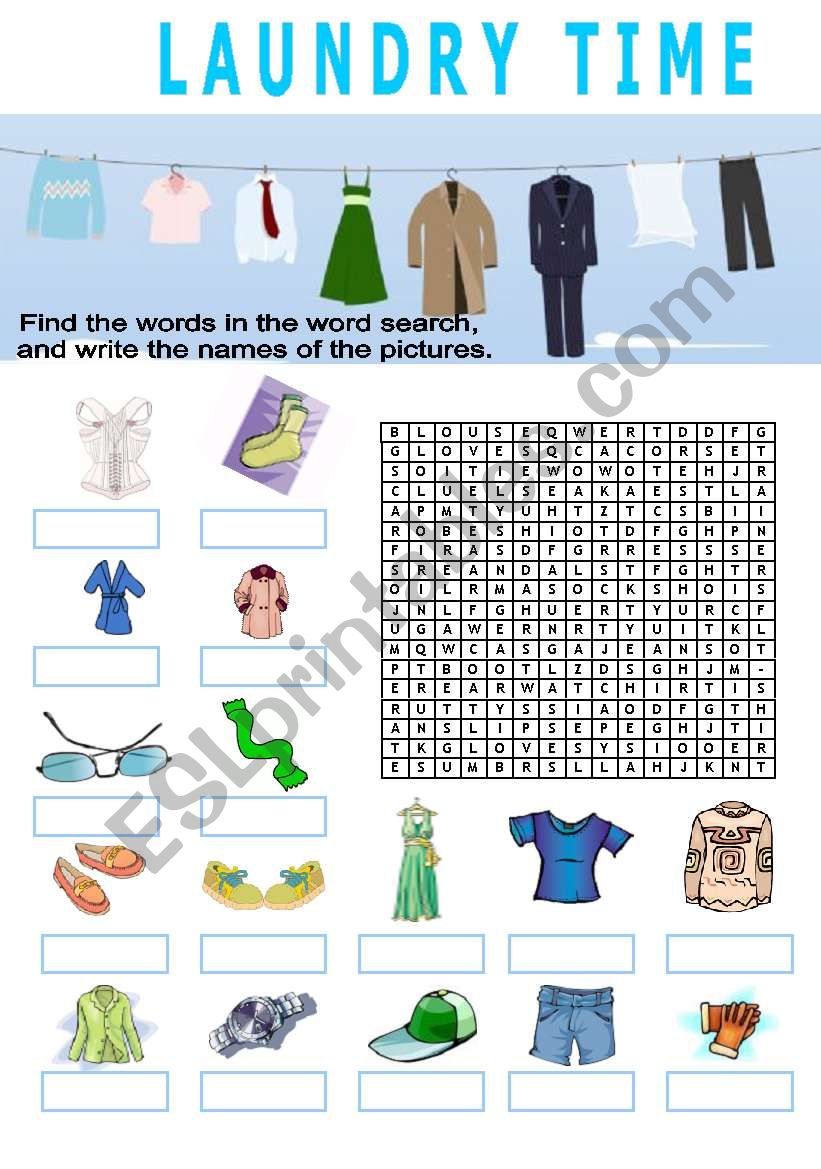 Clothes and Accessories  WORD SEARCH
