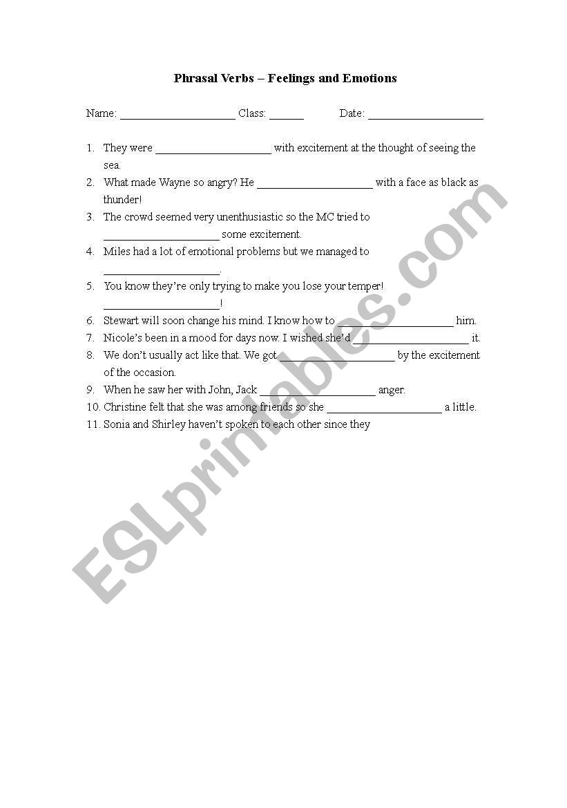 Phrasal Verb about Feelings & Emotions_Worksheet