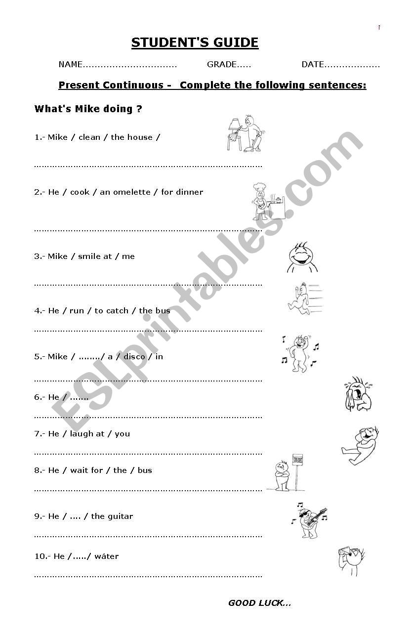 STUDENTS GUIDE; PRESENT CONTINUOUS