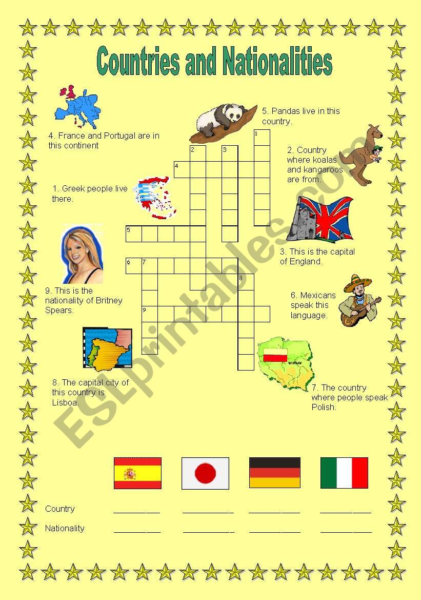 COUNTRIES AND NATIONALITIES worksheet