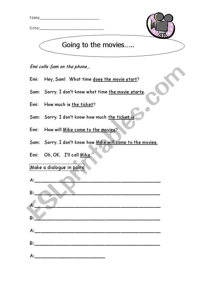 Going to the movies... worksheet