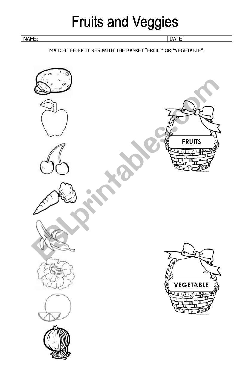 MATCH FRUITS AND VEGGIES  worksheet