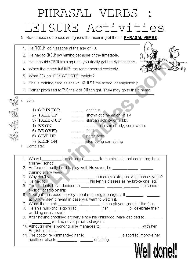 PHRASAL VERBS in connection to LEISURE ACTIVITIES (2 pgs.)