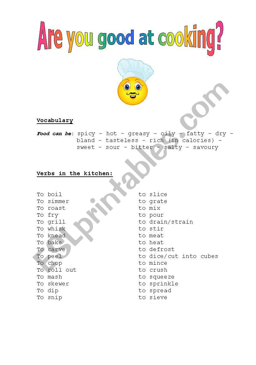 ARE YOU GOOD AT COOKING? worksheet