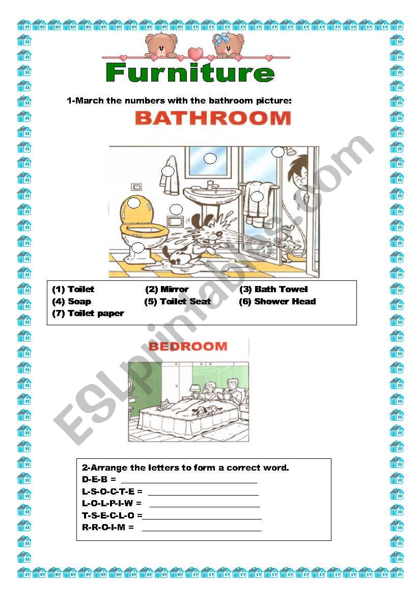 furniture-bathroom-bedroom worksheet