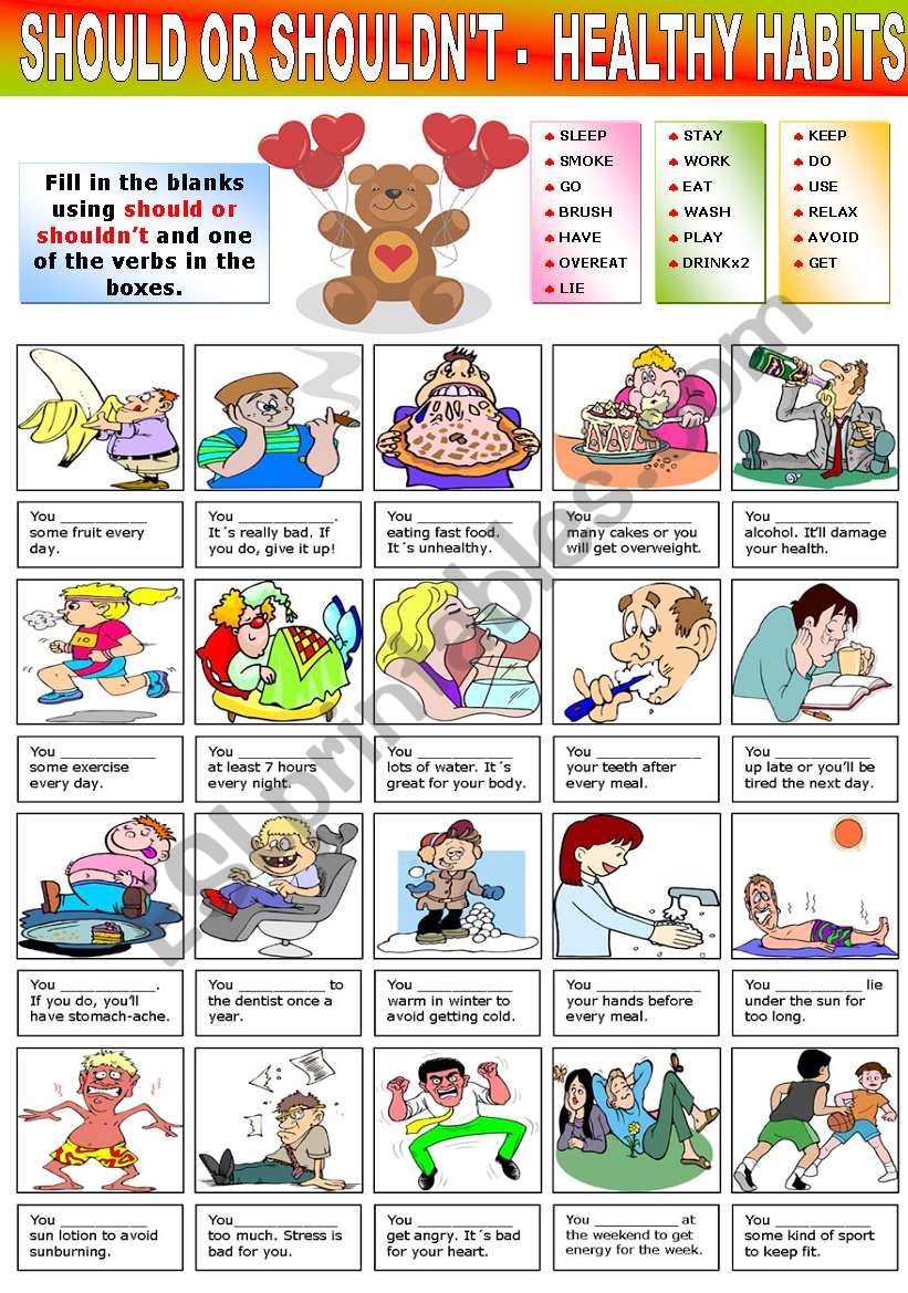 Should Shouldn´t Healthy Habits Esl Worksheet By Katiana