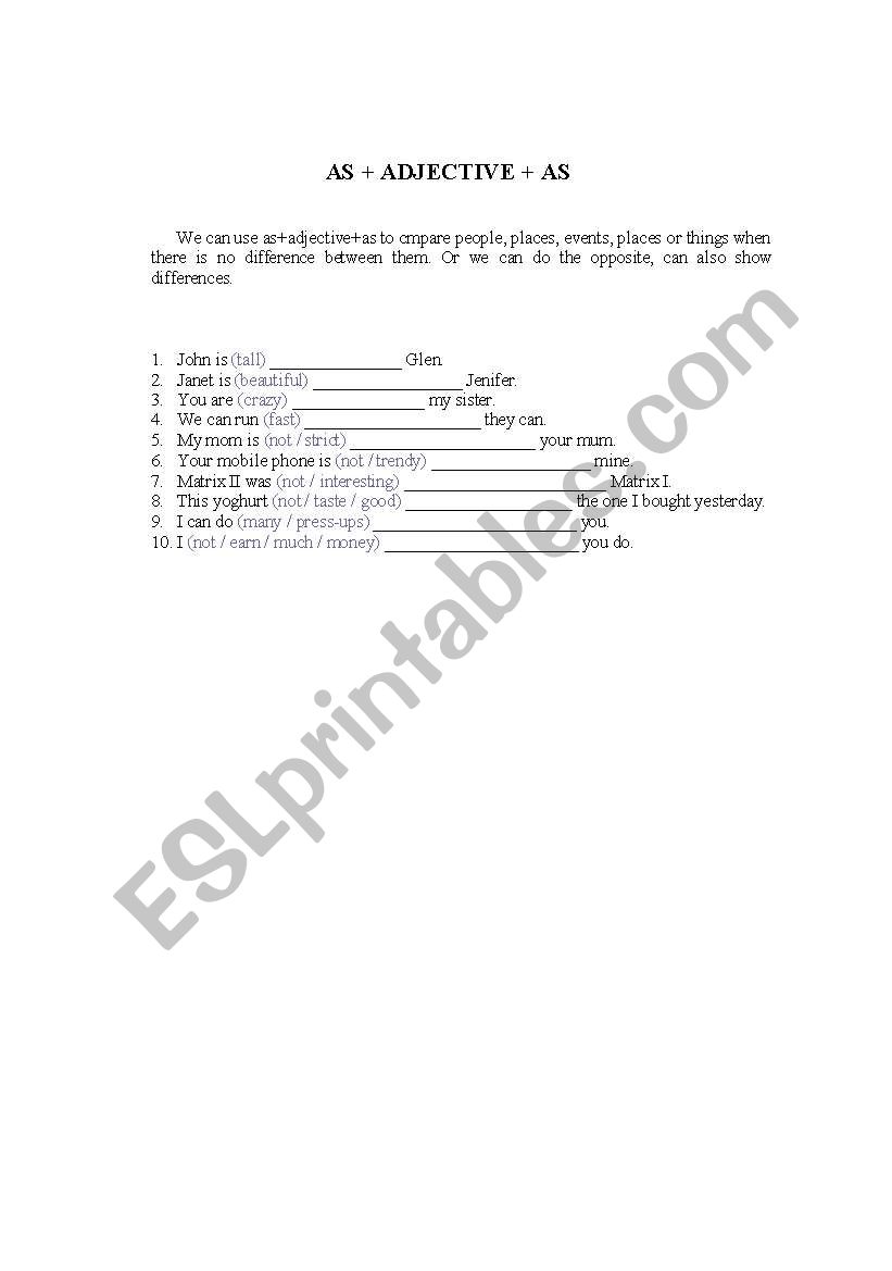 as+adjective+as worksheet