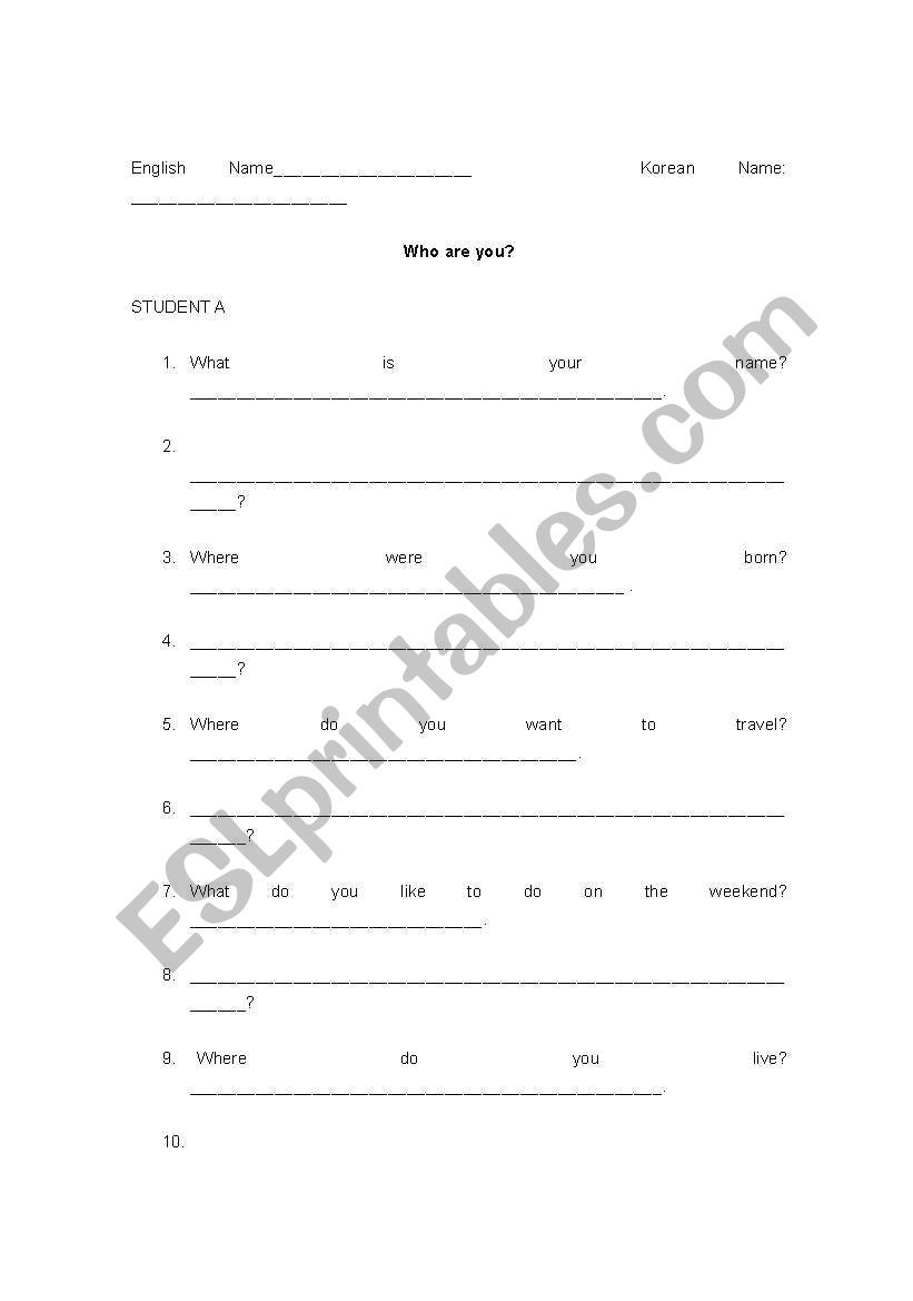 Who are you? worksheet