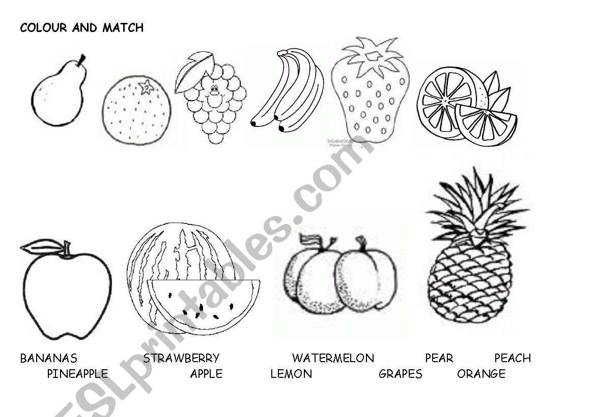 Fruit - match and colour  worksheet