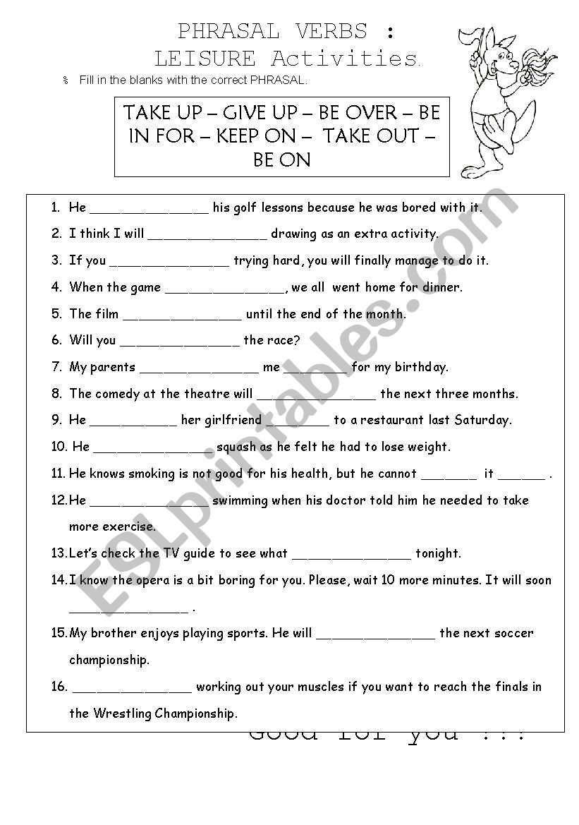 PRHASAL VERBS in connection to LEISURE ACTIVITIES II