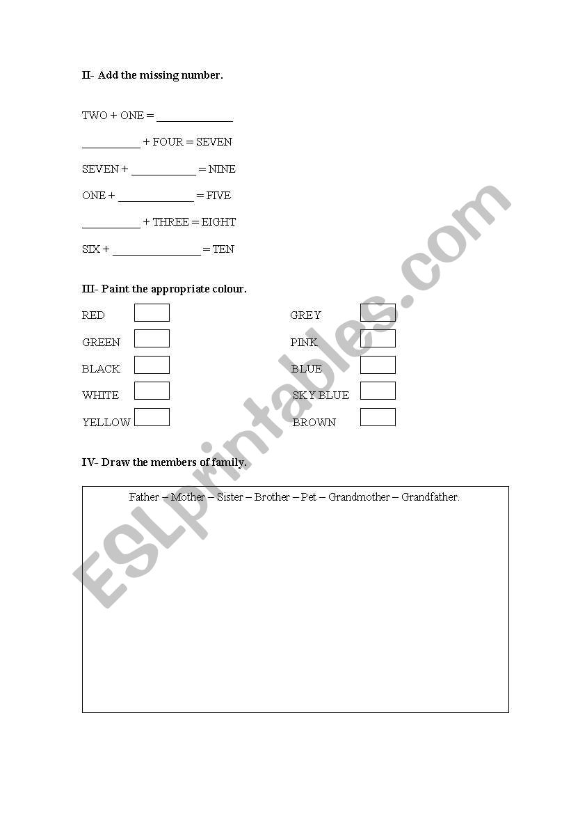 Diagnostic test worksheet