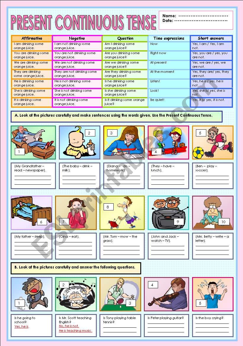 Present continuous tense ( 2 pages )