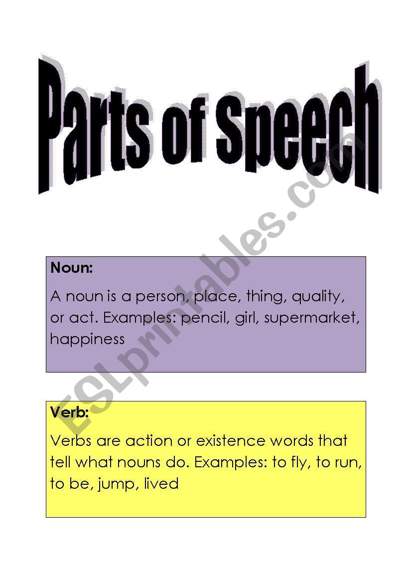 Parts of Speech worksheet