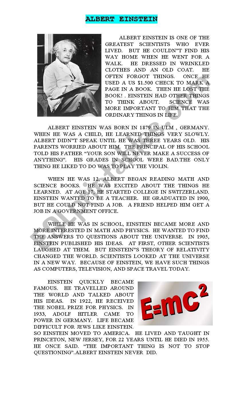 ALBERT EINSTEIN worksheet