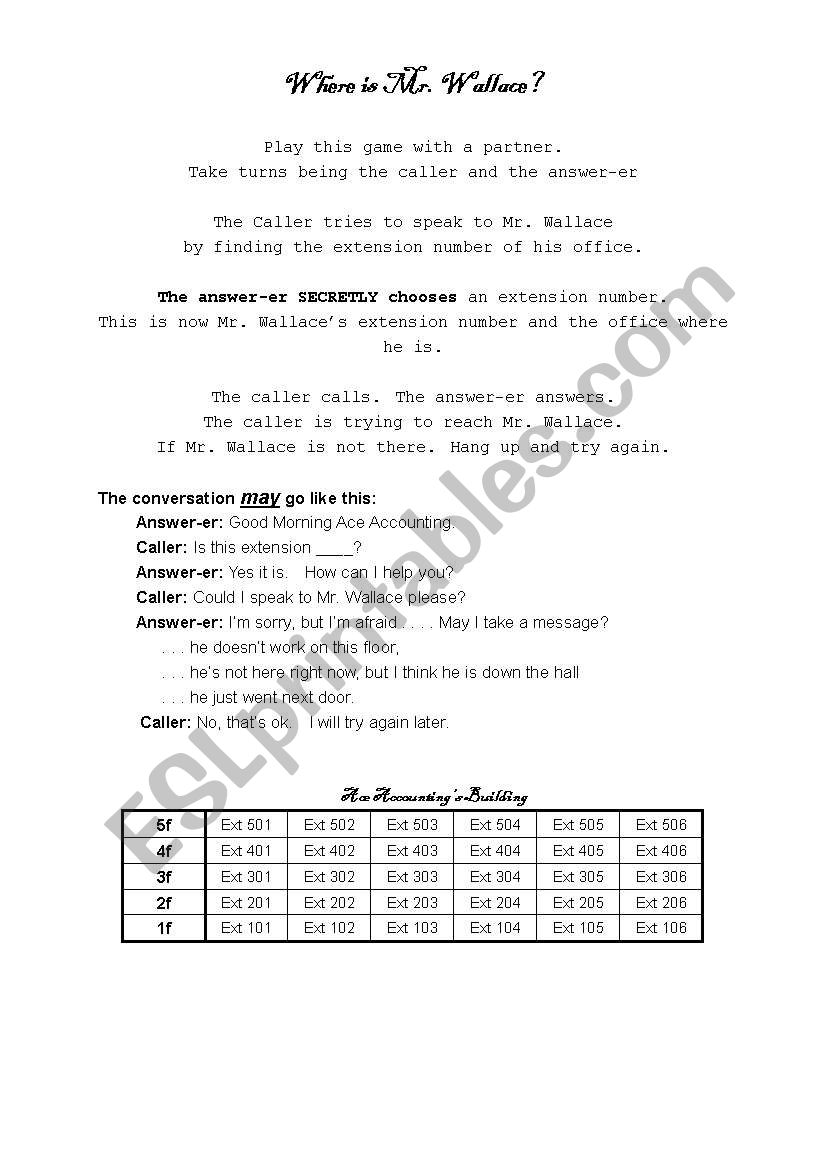 Where is Mr. Wallace? worksheet