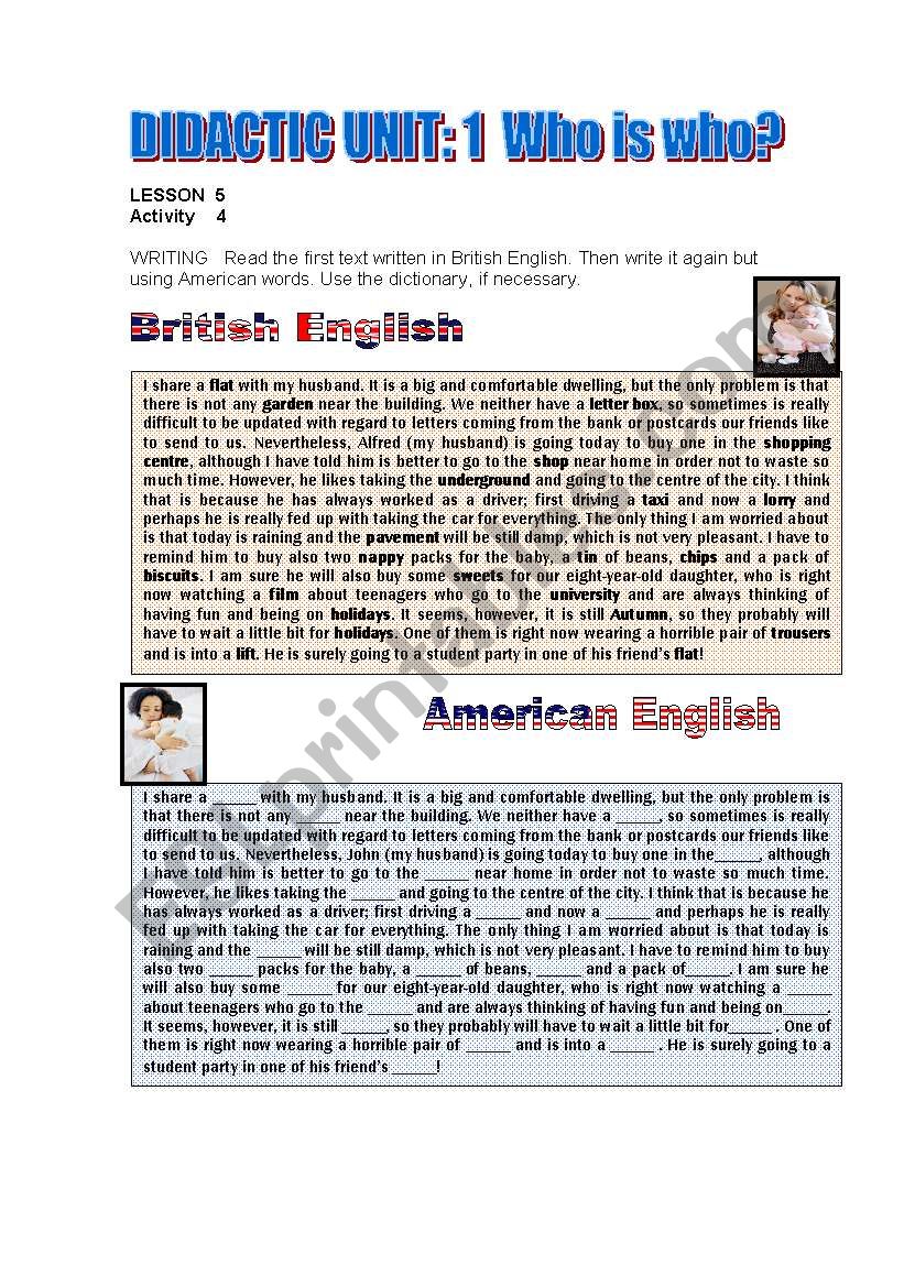 American or British worksheet