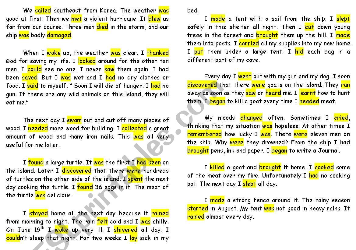 Grammar past tense  reading Robinson part1