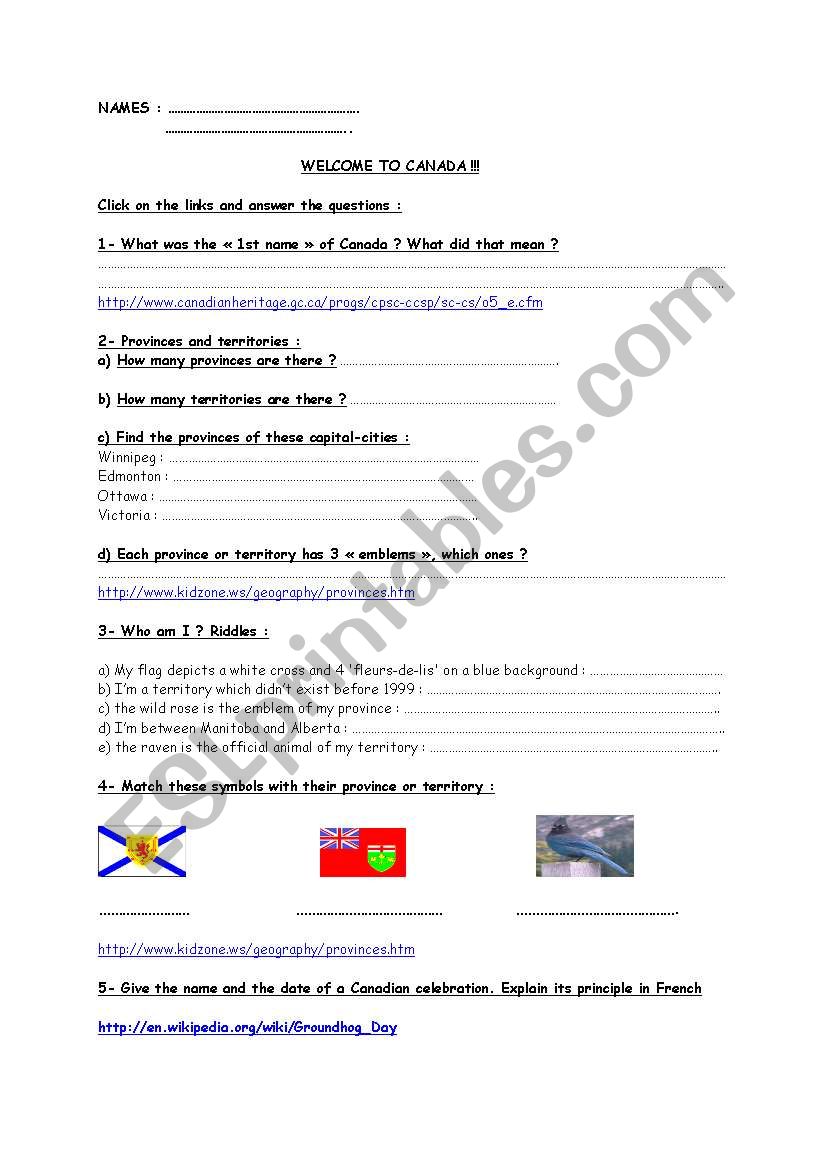 canada webquest worksheet