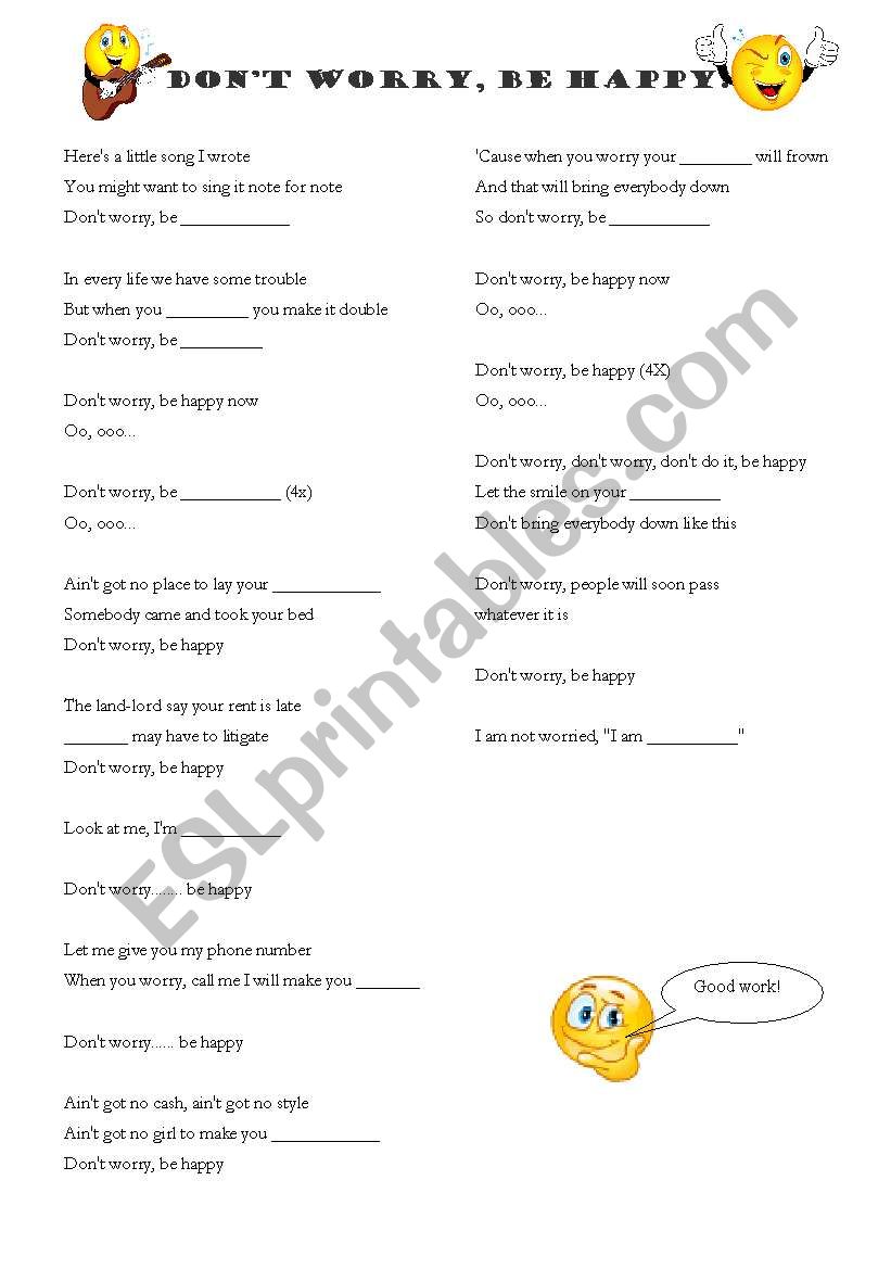 Dont worry be happy worksheet