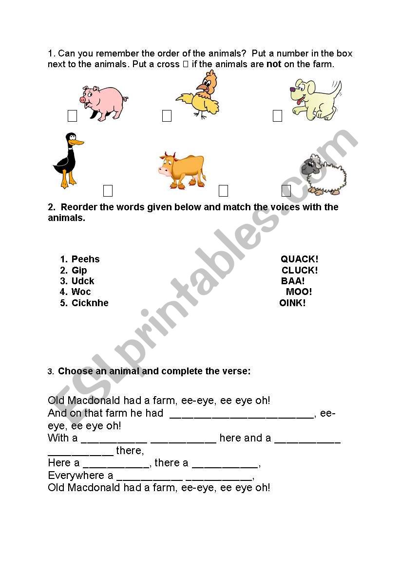 animals worksheet