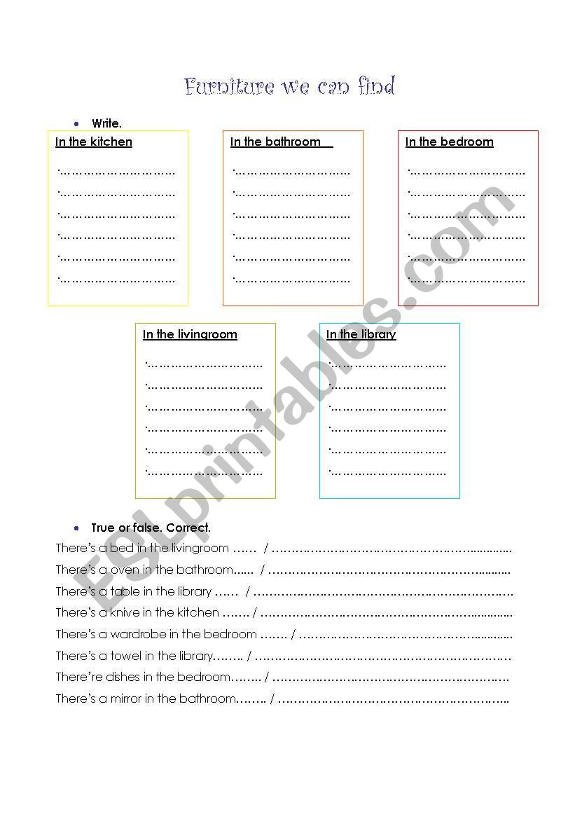 furniture & rooms worksheet