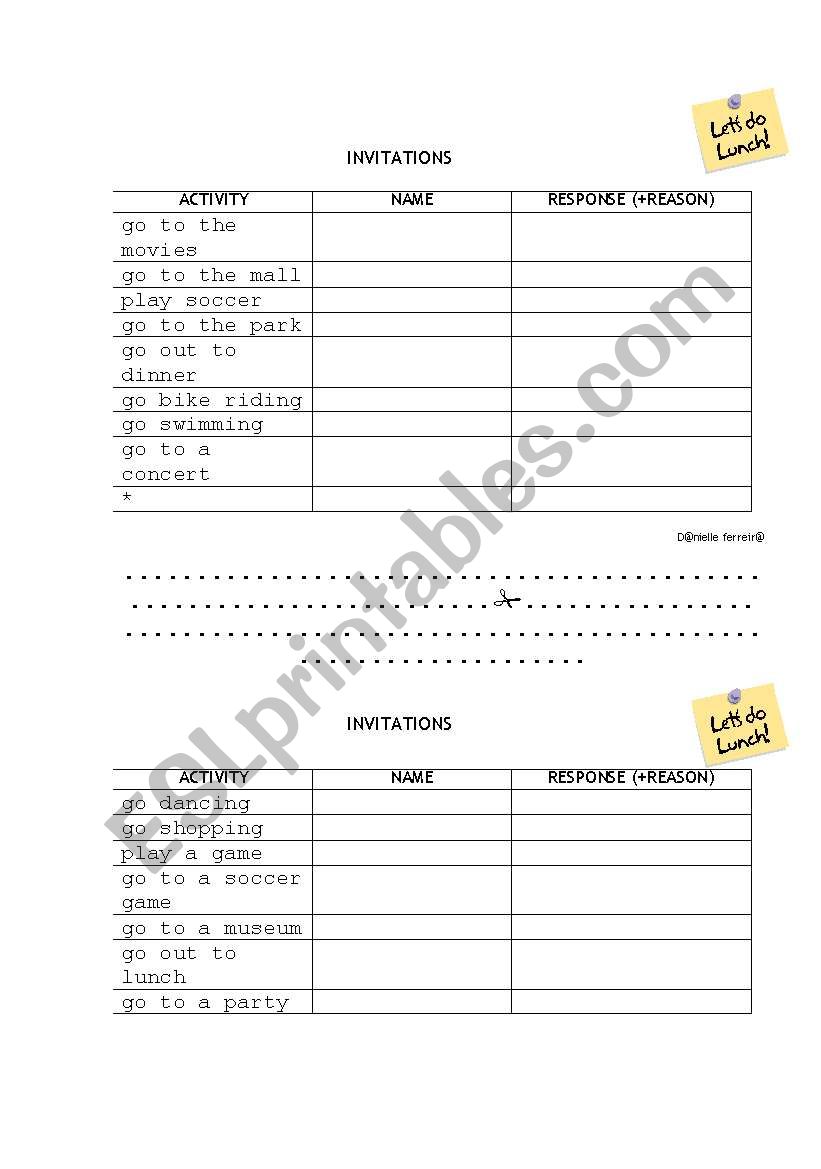 Invitations chart worksheet