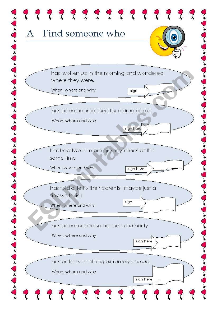 Adult Find Someone Who worksheet