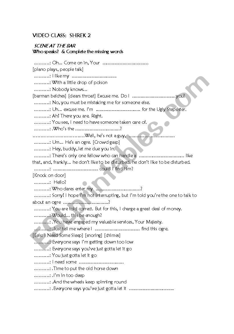 Video class activity: Shrek2 worksheet