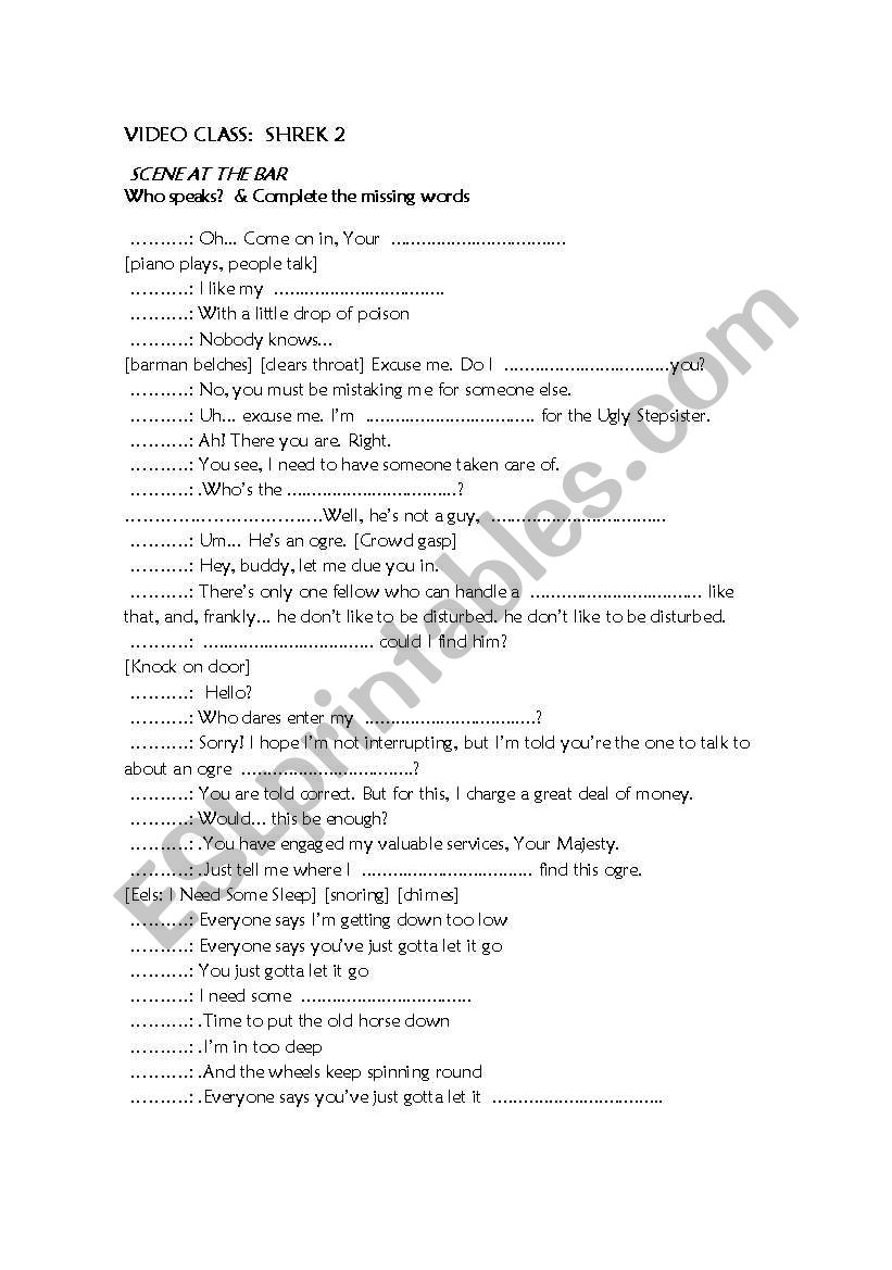 Video class activity: Shrek2 worksheet