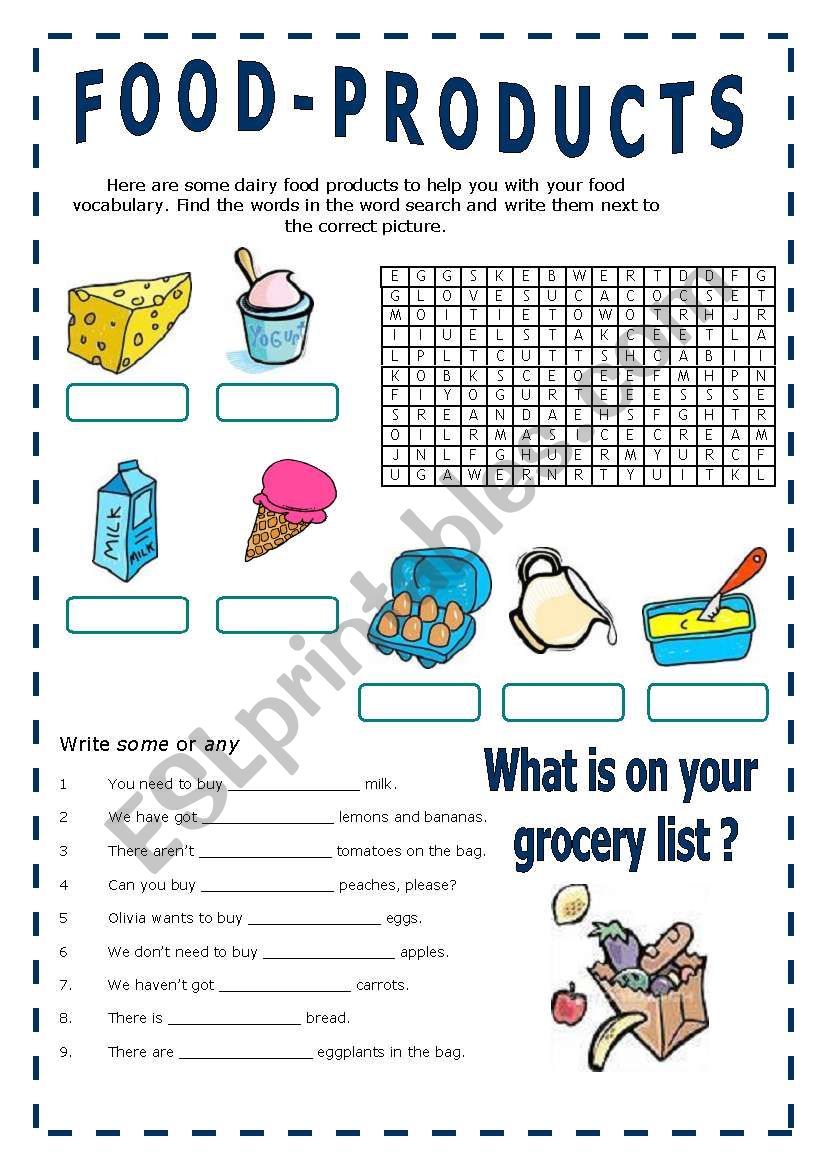 Food products  worksheet