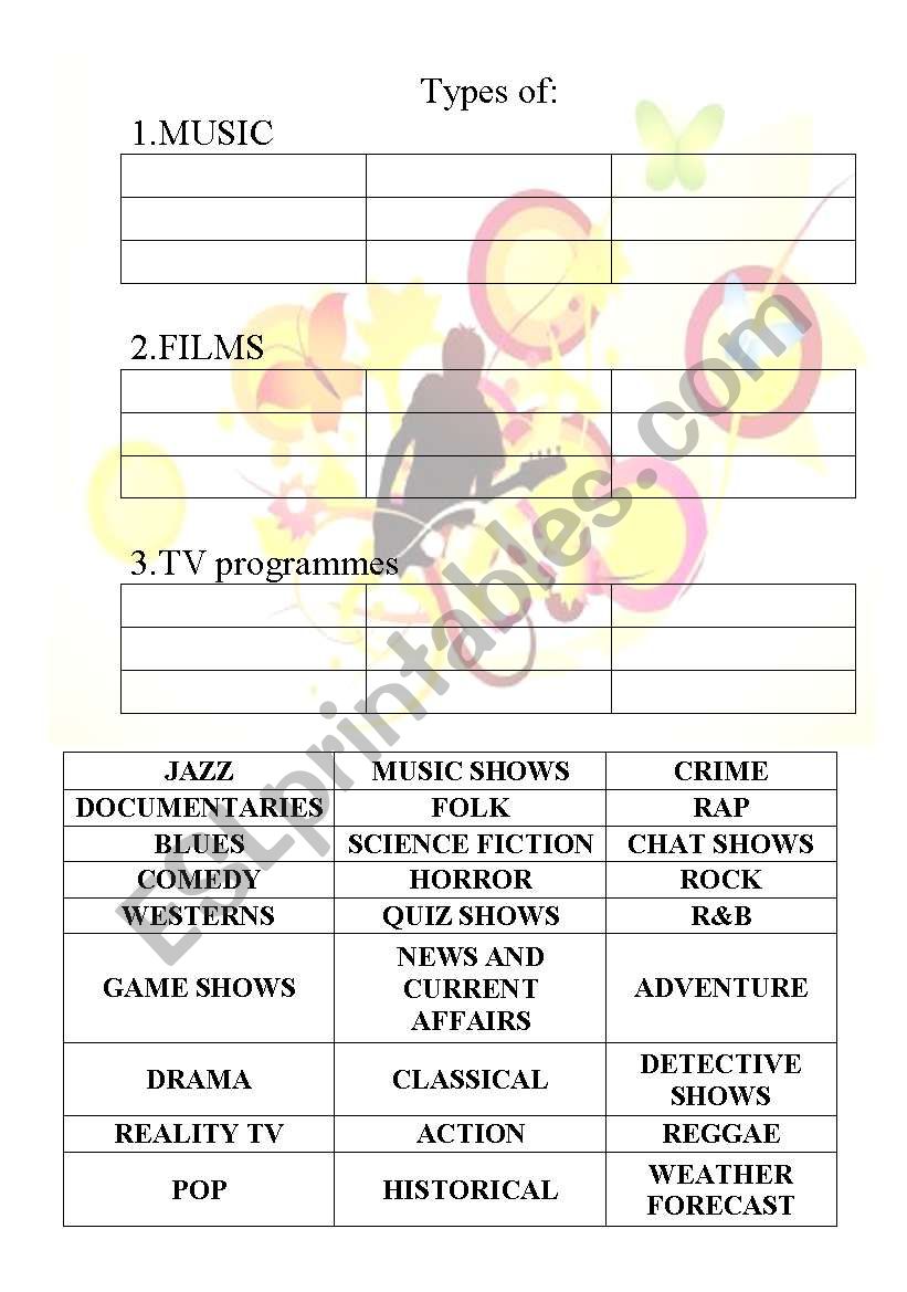 Types Of Music And Films ESL Worksheet By Yanina Types Of Music And Films ESL Worksheet By Yanina