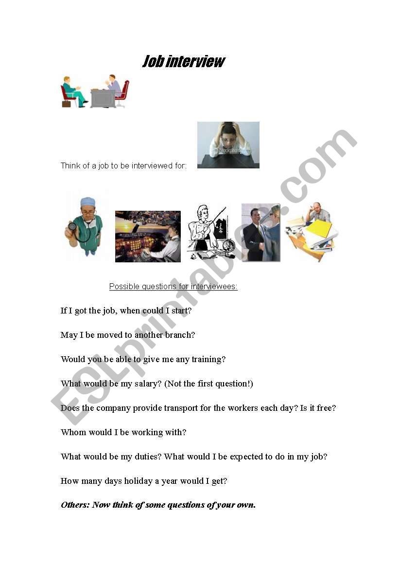 Job Interview       Role-play worksheet