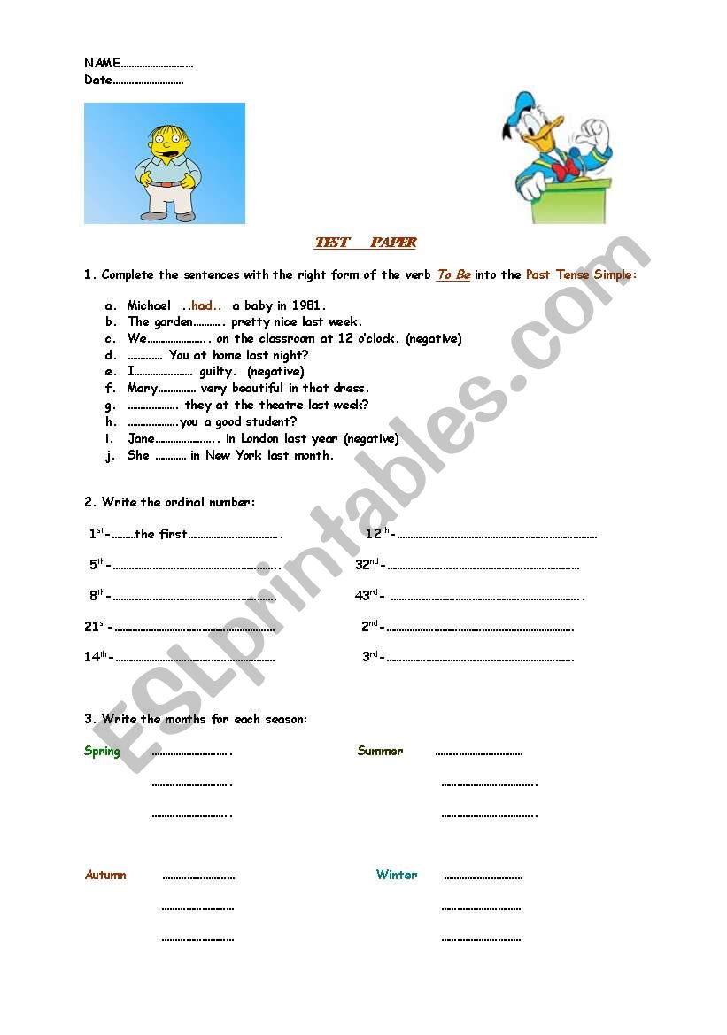 TEST for begginers worksheet