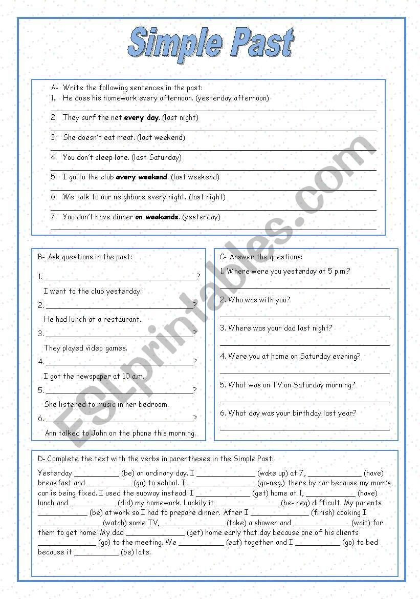 Simple Past exercises worksheet