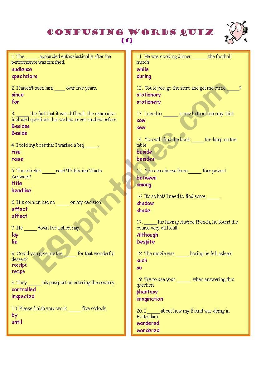 Confusing Words Quiz (1) worksheet