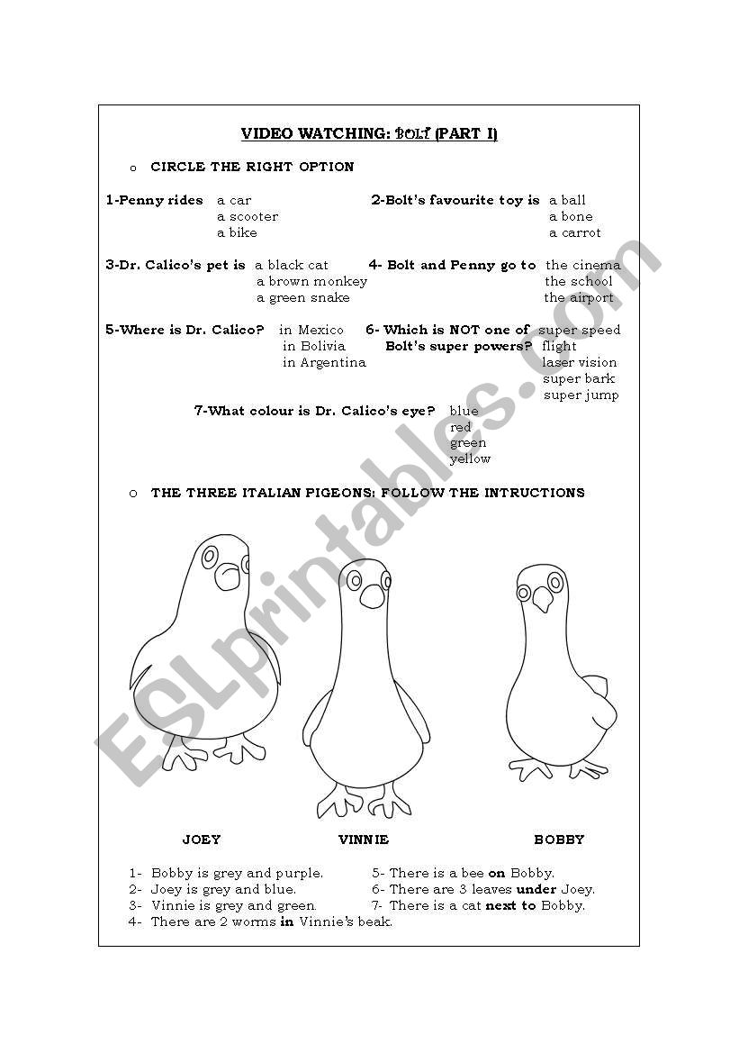 Activities for Bolt worksheet