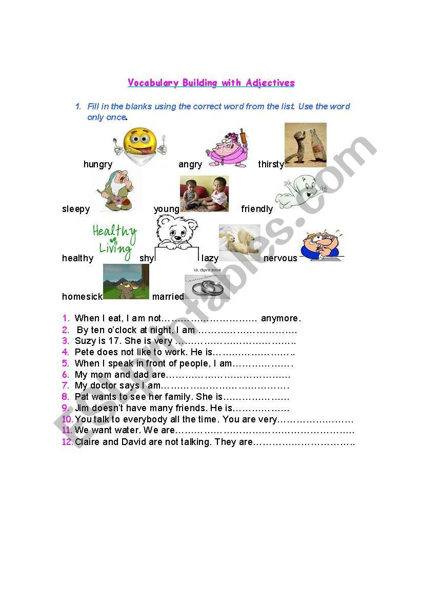 Adjectives worksheet