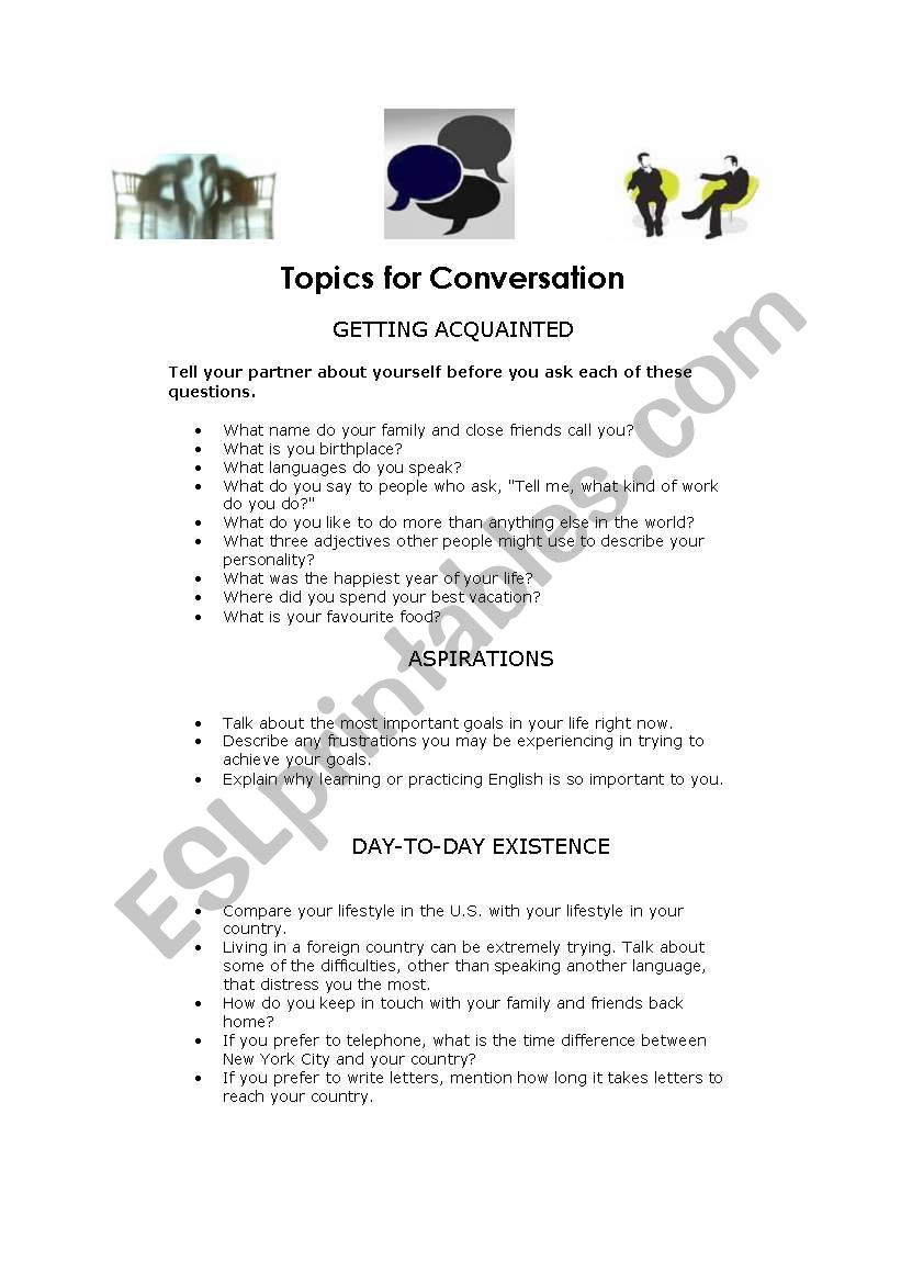 Advanced Conversation Topics worksheet
