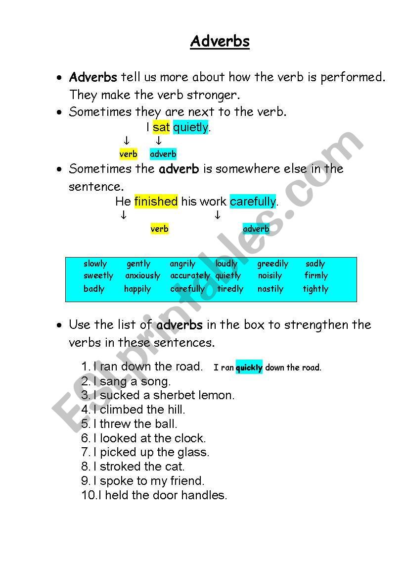 adverb worksheet