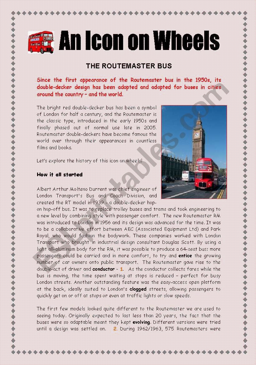 An icon on wheels:  The Routemaster Bus -  5 pages + key