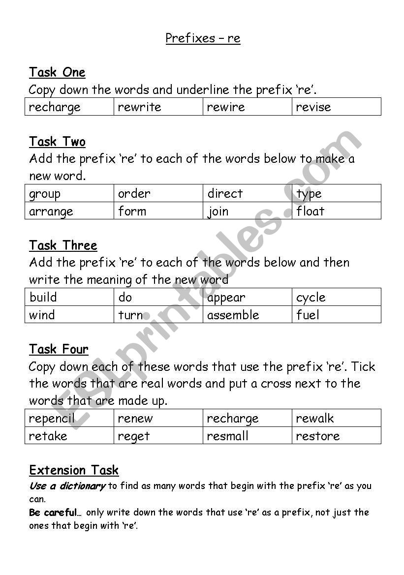 prefix worksheet