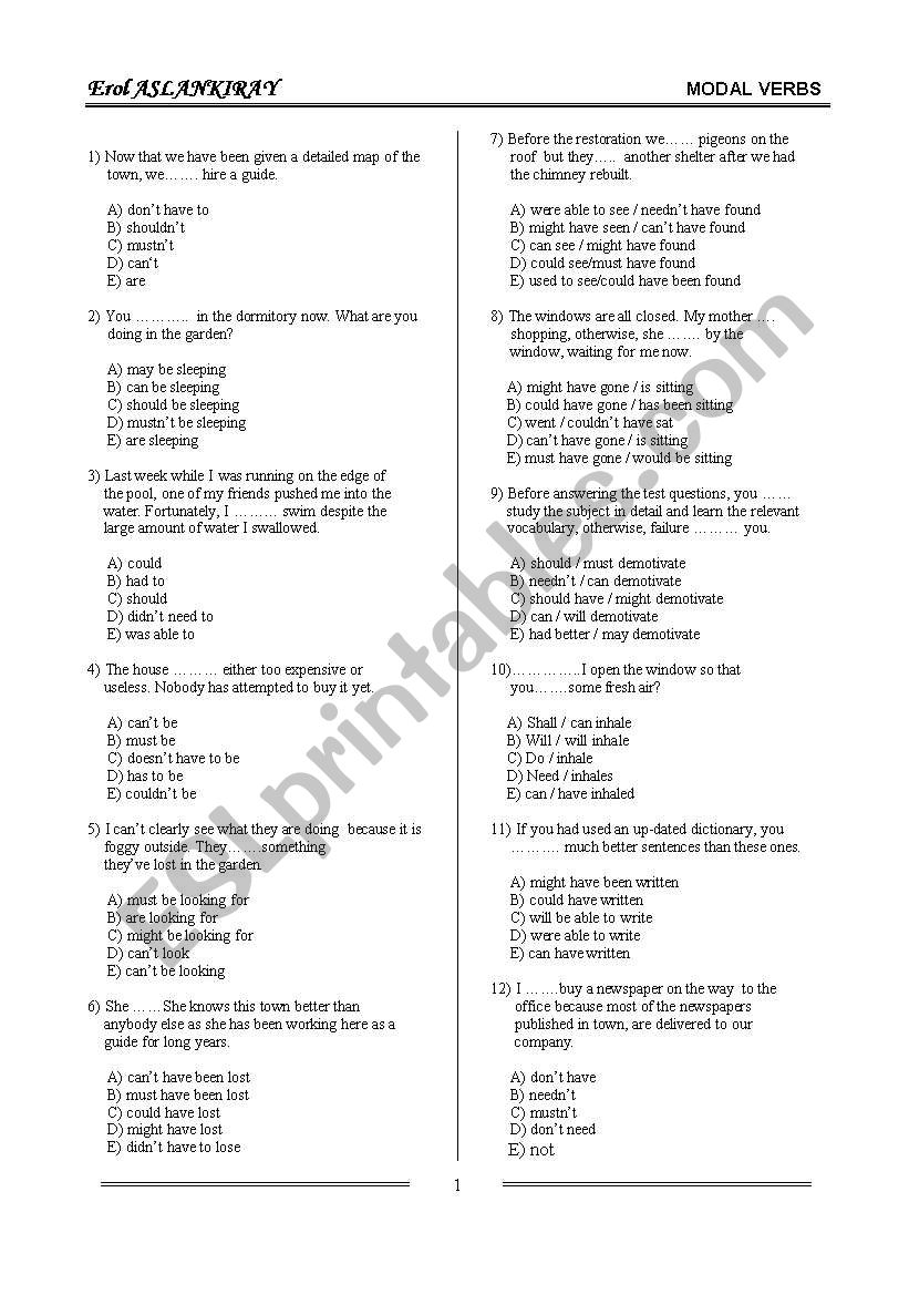 MODAL VERBS TEST worksheet