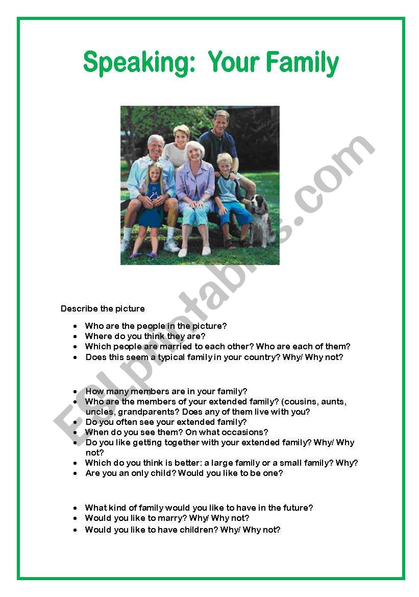 SPEAKING:  YOUR FAMILY worksheet