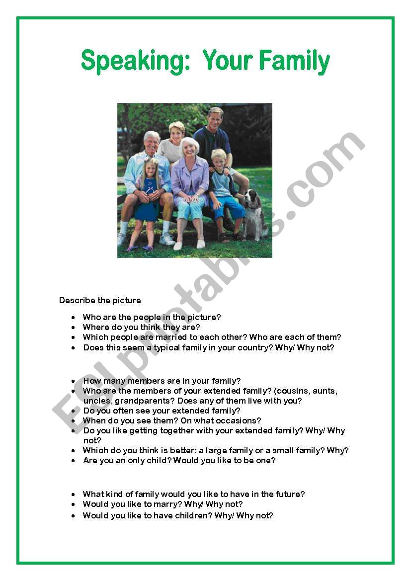 SPEAKING:  YOUR FAMILY worksheet