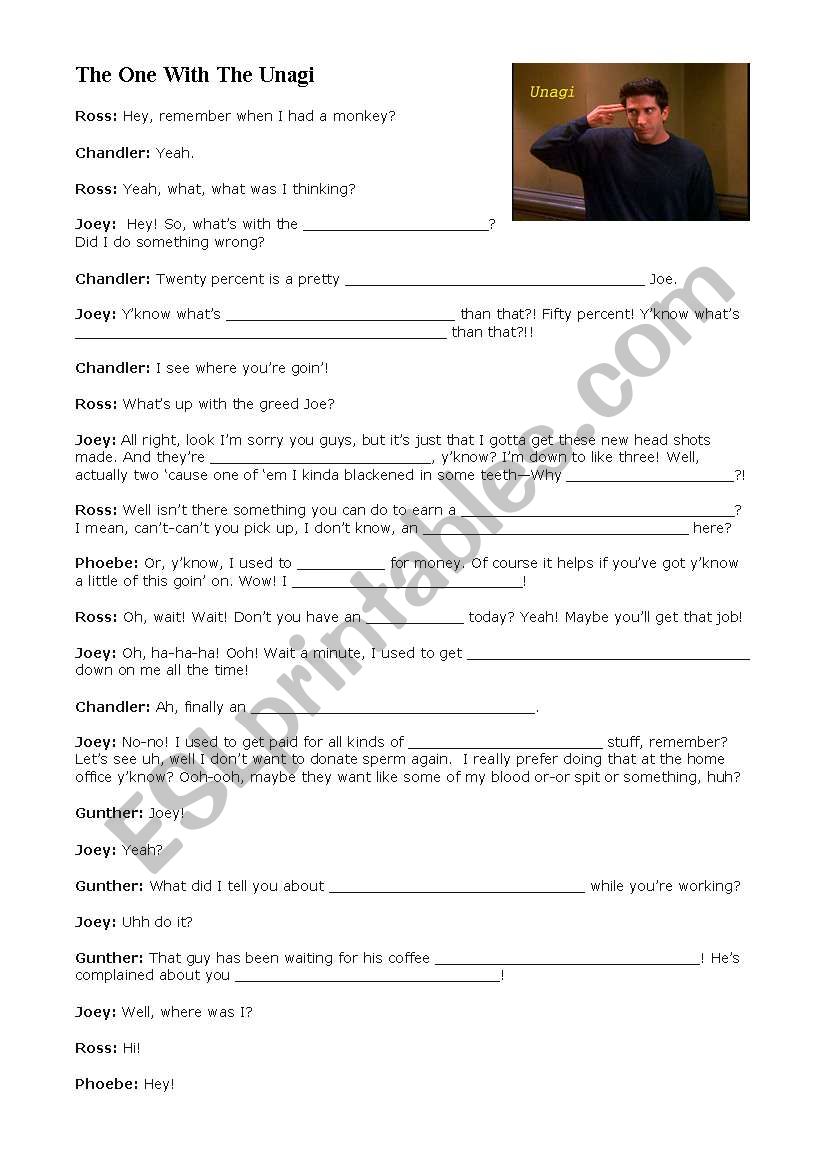 FRIENDS season 6 TOW Unagi worksheet