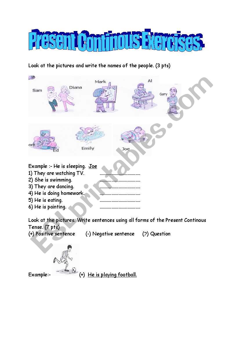 Present Continous Exercises worksheet