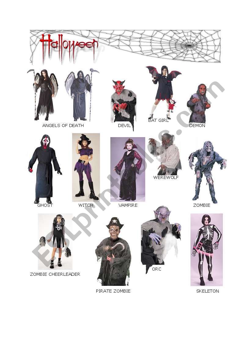 Halloween costumes worksheet